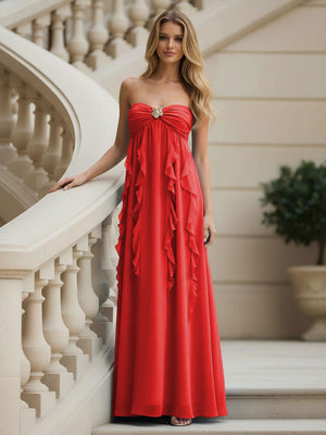 Chiffon Sweetheart Strapless Ruffles Bridesmaid Dresses