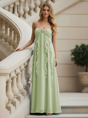 Chiffon Sweetheart Strapless Ruffles Bridesmaid Dresses