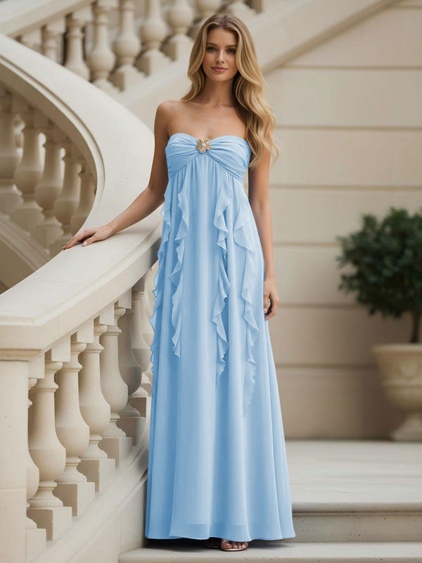 Chiffon Sweetheart Strapless Ruffles Bridesmaid Dresses