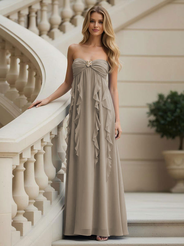 Chiffon Sweetheart Strapless Ruffles Bridesmaid Dresses