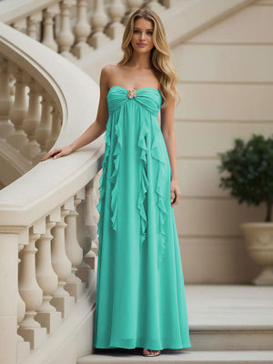 Chiffon Sweetheart Strapless Ruffles Bridesmaid Dresses