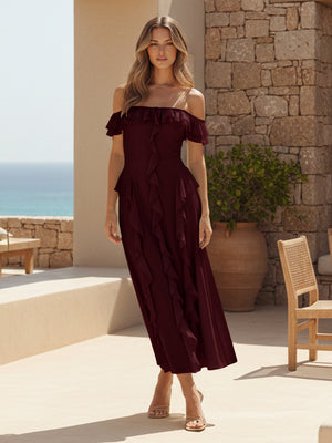 Ruffles Chiffon Off the Shoulder A Line Bridesmaid Dresses