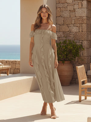 Ruffles Chiffon Off the Shoulder A Line Bridesmaid Dresses