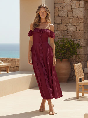 Ruffles Chiffon Off the Shoulder A Line Bridesmaid Dresses