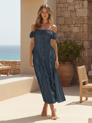 Ruffles Chiffon Off the Shoulder A Line Bridesmaid Dresses