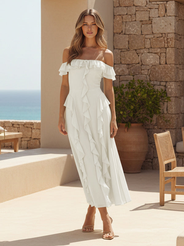 Ruffles Chiffon Off the Shoulder A Line Bridesmaid Dresses