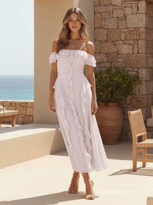 Ruffles Chiffon Off the Shoulder A Line Bridesmaid Dresses