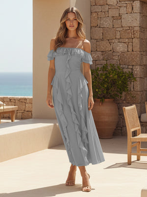 Ruffles Chiffon Off the Shoulder A Line Bridesmaid Dresses