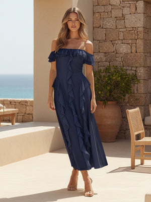 Ruffles Chiffon Off the Shoulder A Line Bridesmaid Dresses