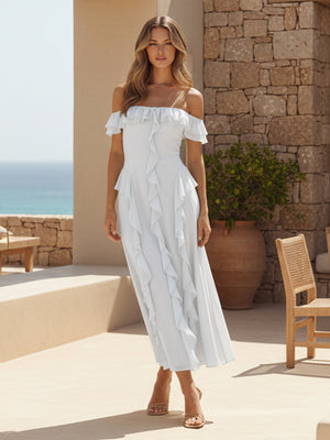 Ruffles Chiffon Off the Shoulder A Line Bridesmaid Dresses