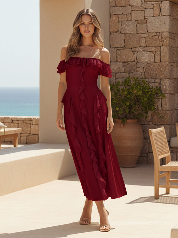 Ruffles Chiffon Off the Shoulder A Line Bridesmaid Dresses
