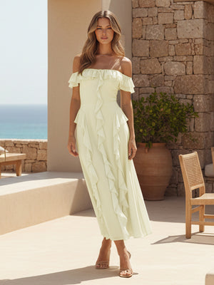 Ruffles Chiffon Off the Shoulder A Line Bridesmaid Dresses