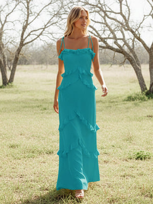 Chiffon Strapless Spaghetti Straps Tiered Ruffles Bridesmaid Dresses