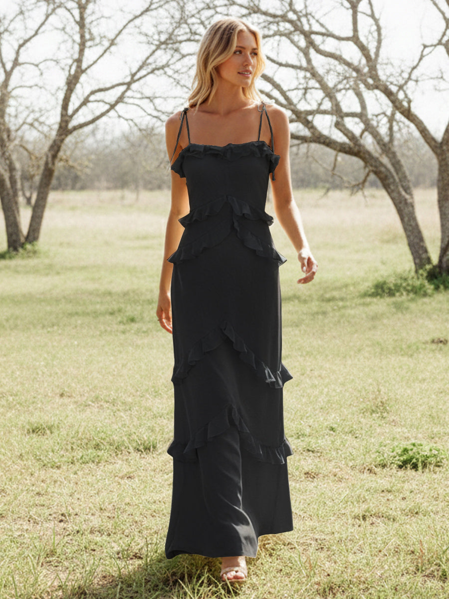 Chiffon Strapless Spaghetti Straps Tiered Ruffles Bridesmaid Dresses