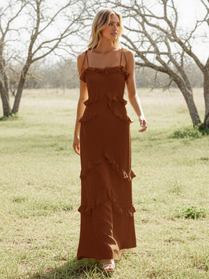 Chiffon Strapless Spaghetti Straps Tiered Ruffles Bridesmaid Dresses