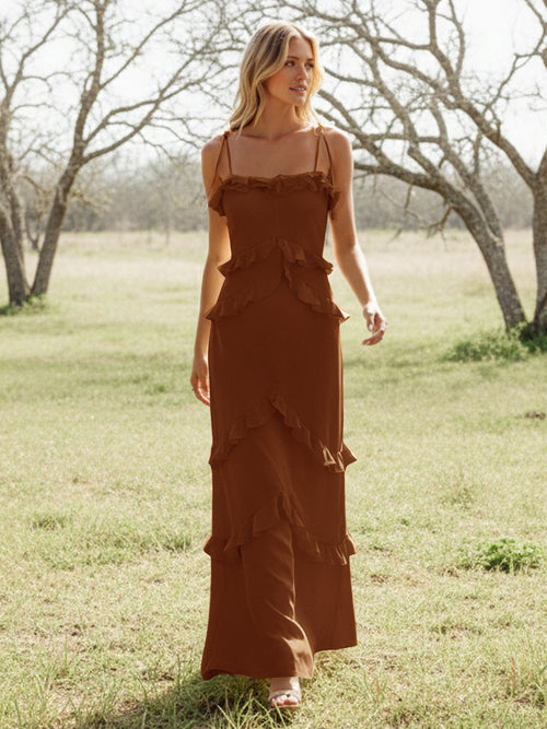 Chiffon Strapless Spaghetti Straps Tiered Ruffles Bridesmaid Dresses