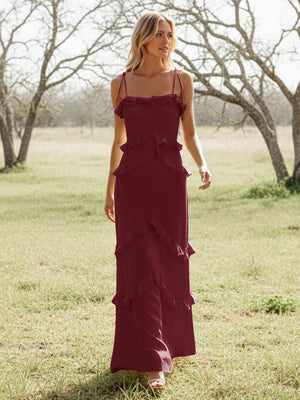 Chiffon Strapless Spaghetti Straps Tiered Ruffles Bridesmaid Dresses