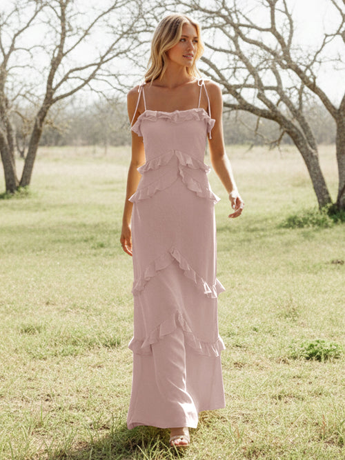 Chiffon Strapless Spaghetti Straps Tiered Ruffles Bridesmaid Dresses