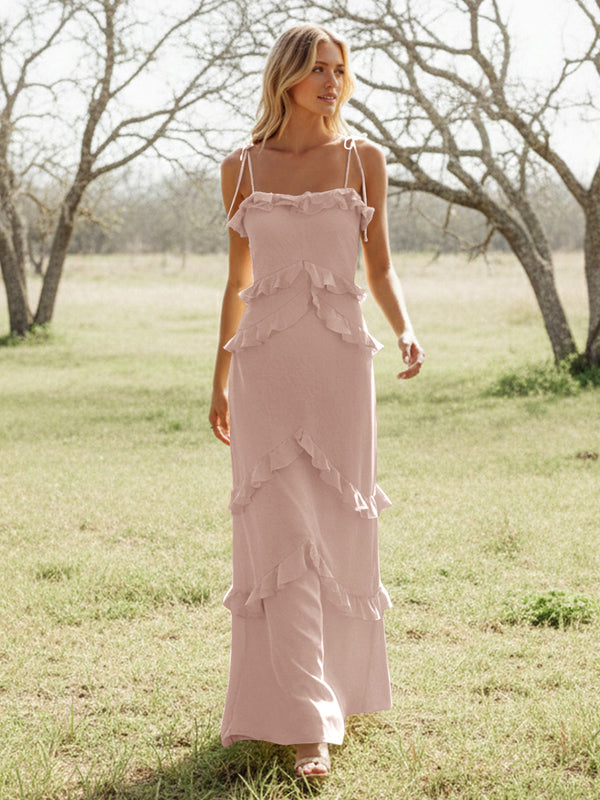 Chiffon Strapless Spaghetti Straps Tiered Ruffles Bridesmaid Dresses