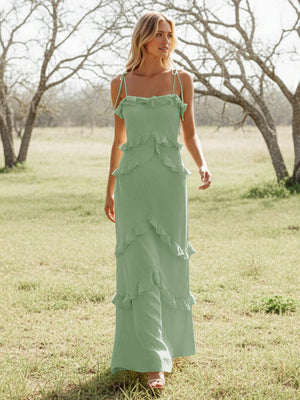 Chiffon Strapless Spaghetti Straps Tiered Ruffles Bridesmaid Dresses