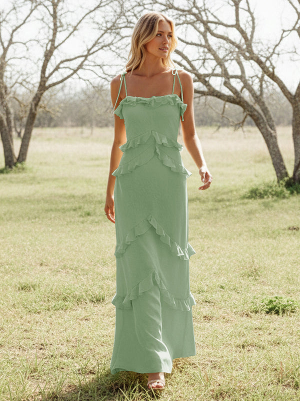 Chiffon Strapless Spaghetti Straps Tiered Ruffles Bridesmaid Dresses