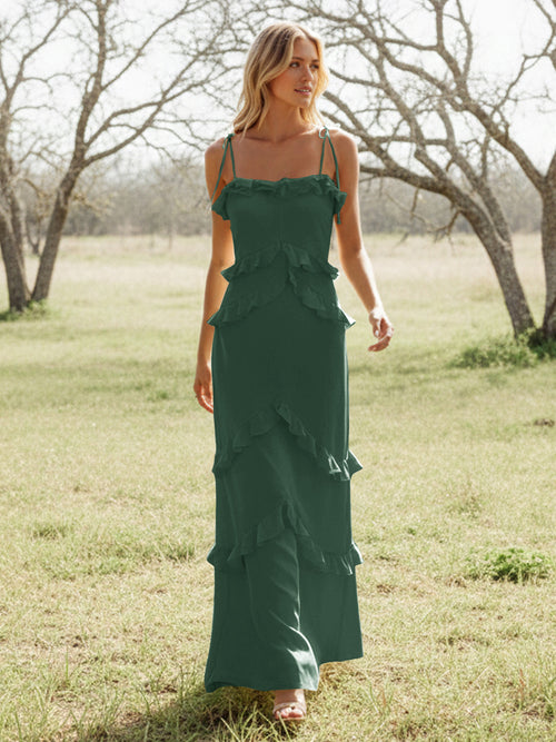 Chiffon Strapless Spaghetti Straps Tiered Ruffles Bridesmaid Dresses