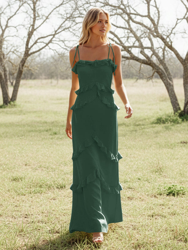 Chiffon Strapless Spaghetti Straps Tiered Ruffles Bridesmaid Dresses