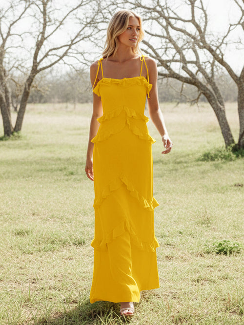 Chiffon Strapless Spaghetti Straps Tiered Ruffles Bridesmaid Dresses