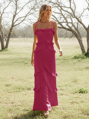 Chiffon Strapless Spaghetti Straps Tiered Ruffles Bridesmaid Dresses