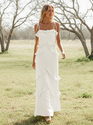 Chiffon Strapless Spaghetti Straps Tiered Ruffles Bridesmaid Dresses