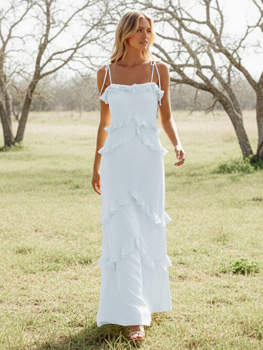 Chiffon Strapless Spaghetti Straps Tiered Ruffles Bridesmaid Dresses