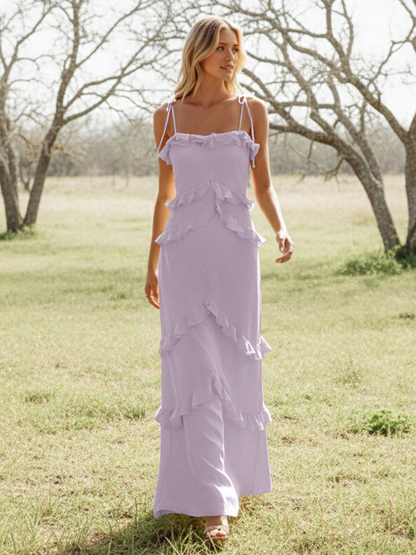 Chiffon Strapless Spaghetti Straps Tiered Ruffles Bridesmaid Dresses