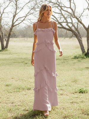 Chiffon Strapless Spaghetti Straps Tiered Ruffles Bridesmaid Dresses