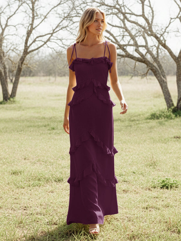 Chiffon Strapless Spaghetti Straps Tiered Ruffles Bridesmaid Dresses