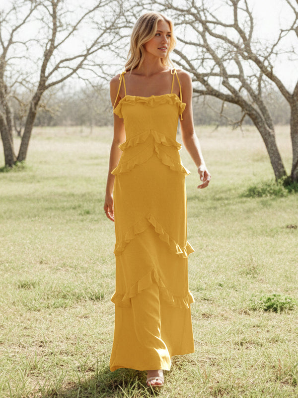 Chiffon Strapless Spaghetti Straps Tiered Ruffles Bridesmaid Dresses