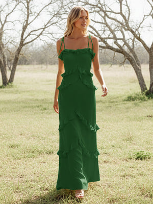 Chiffon Strapless Spaghetti Straps Tiered Ruffles Bridesmaid Dresses