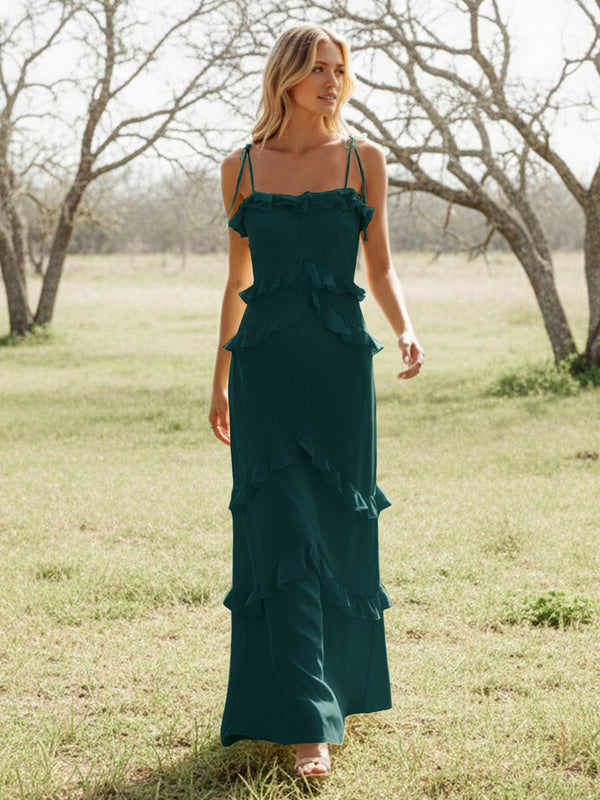Chiffon Strapless Spaghetti Straps Tiered Ruffles Bridesmaid Dresses