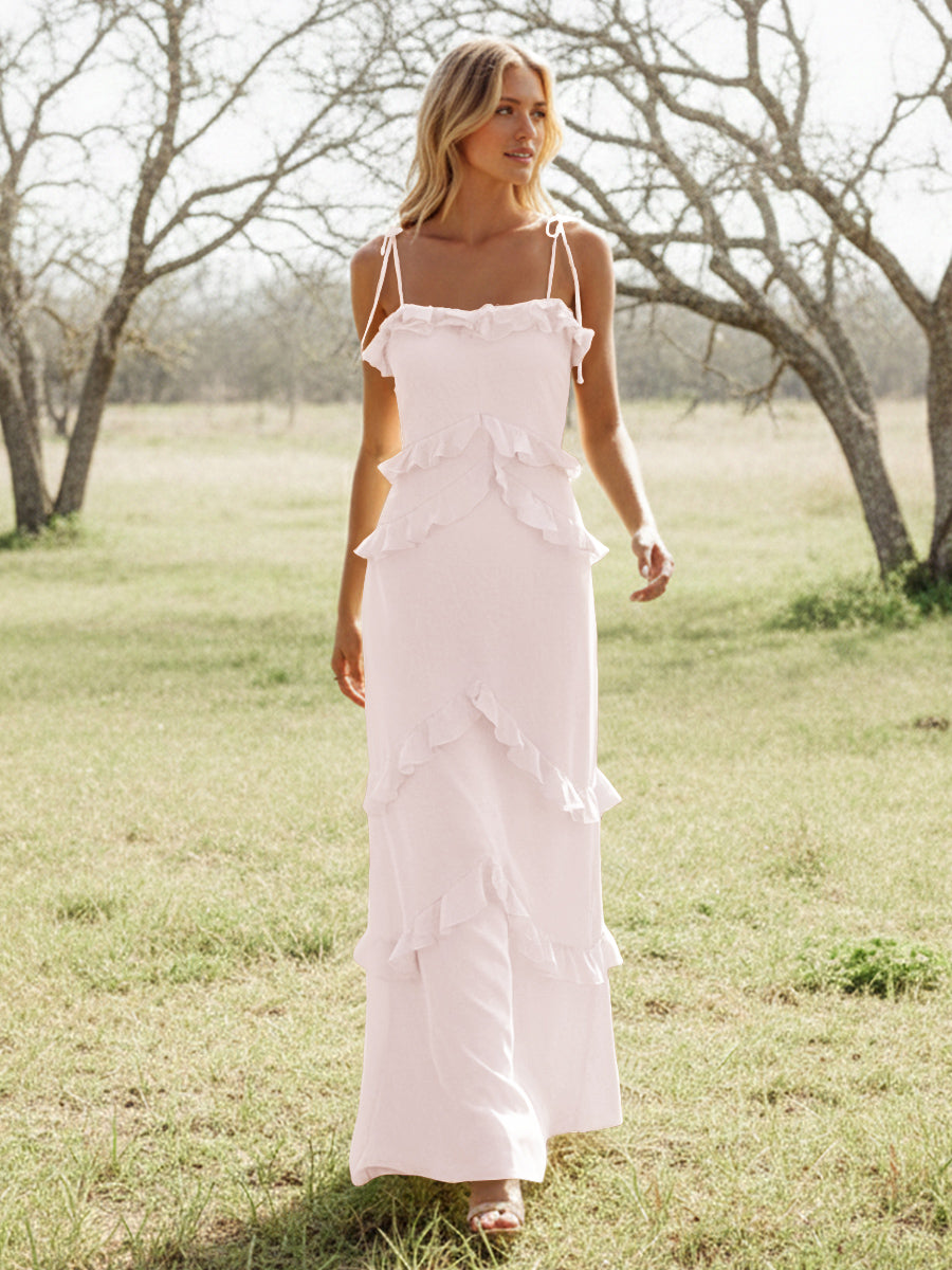Chiffon Strapless Spaghetti Straps Tiered Ruffles Bridesmaid Dresses
