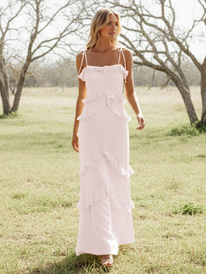 Chiffon Strapless Spaghetti Straps Tiered Ruffles Bridesmaid Dresses