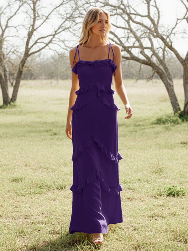 Chiffon Strapless Spaghetti Straps Tiered Ruffles Bridesmaid Dresses