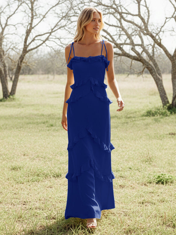 Chiffon Strapless Spaghetti Straps Tiered Ruffles Bridesmaid Dresses
