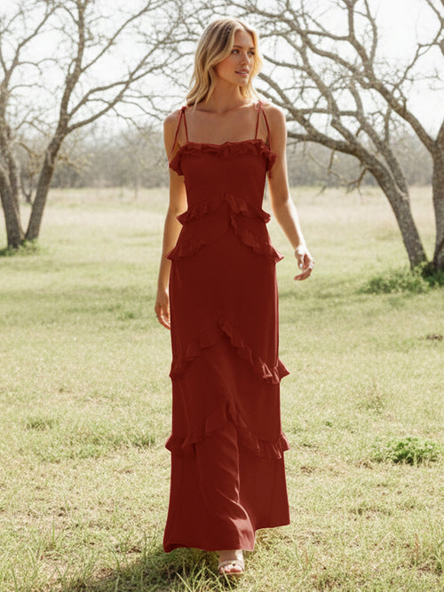 Chiffon Strapless Spaghetti Straps Tiered Ruffles Bridesmaid Dresses