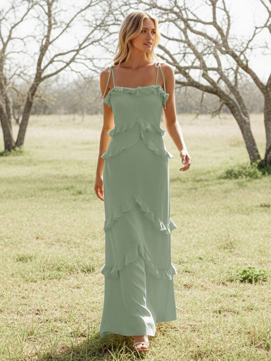 Chiffon Strapless Spaghetti Straps Tiered Ruffles Bridesmaid Dresses