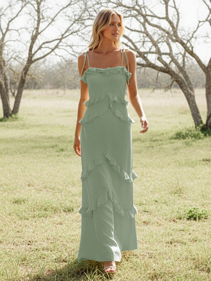 Chiffon Strapless Spaghetti Straps Tiered Ruffles Bridesmaid Dresses