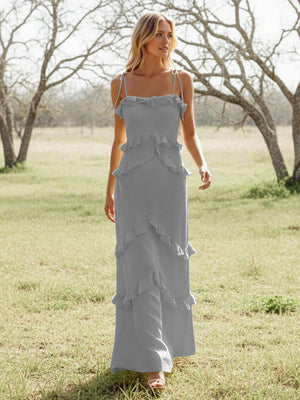 Chiffon Strapless Spaghetti Straps Tiered Ruffles Bridesmaid Dresses