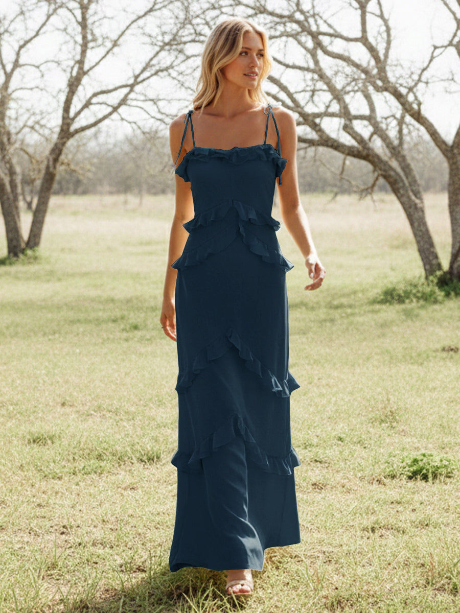Chiffon Strapless Spaghetti Straps Tiered Ruffles Bridesmaid Dresses