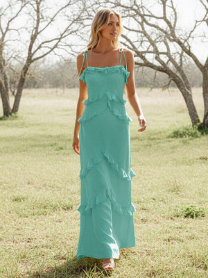 Chiffon Strapless Spaghetti Straps Tiered Ruffles Bridesmaid Dresses