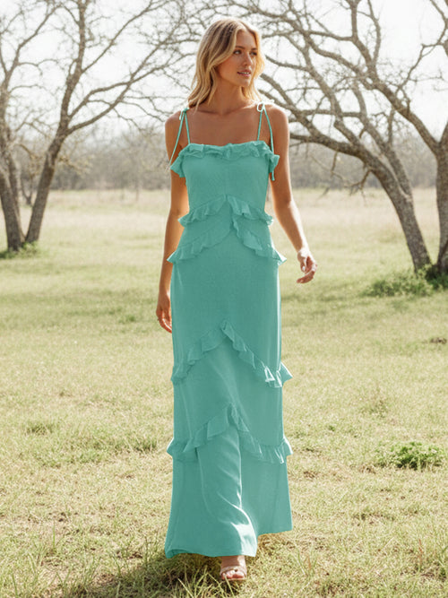 Chiffon Strapless Spaghetti Straps Tiered Ruffles Bridesmaid Dresses