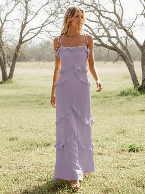 Chiffon Strapless Spaghetti Straps Tiered Ruffles Bridesmaid Dresses