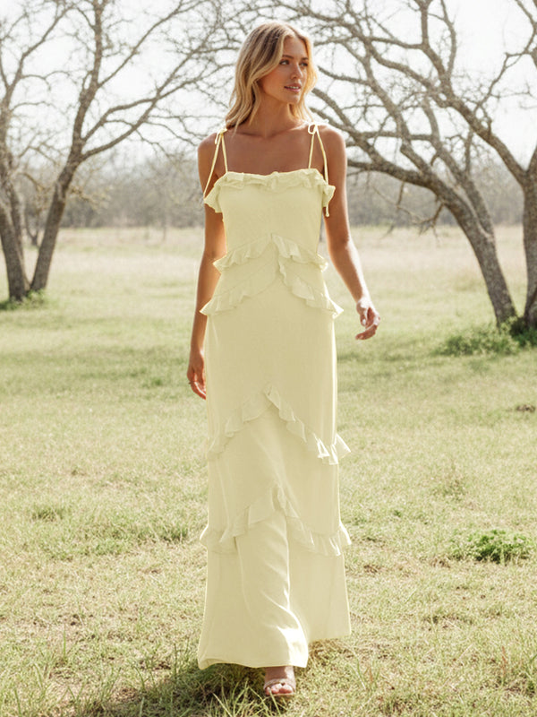 Chiffon Strapless Spaghetti Straps Tiered Ruffles Bridesmaid Dresses